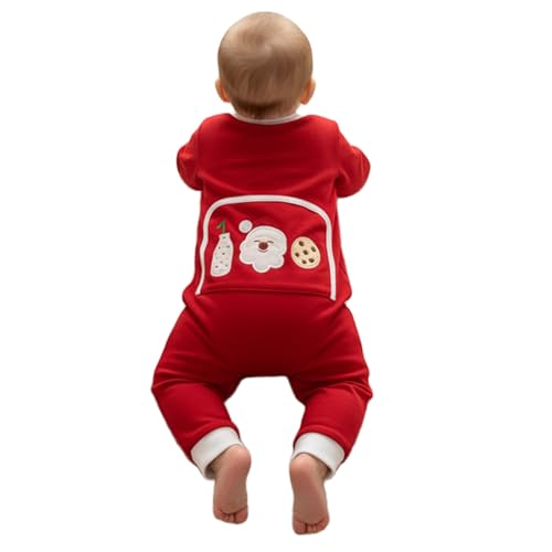 Qiylii My First Christmas Onesie Butt Flap Baby Girl Boy One Piece Romper Infant Zip-Up Red Santa Milk Pajama Flapjacks (Milk Santa Cookies 6-12 Months)