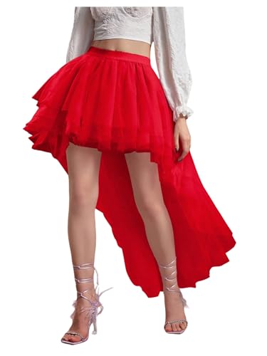 SHENHE Women's High Low Tulle Skirt Mesh Tutu Asymmetrical Party Festival Maxi Skirt