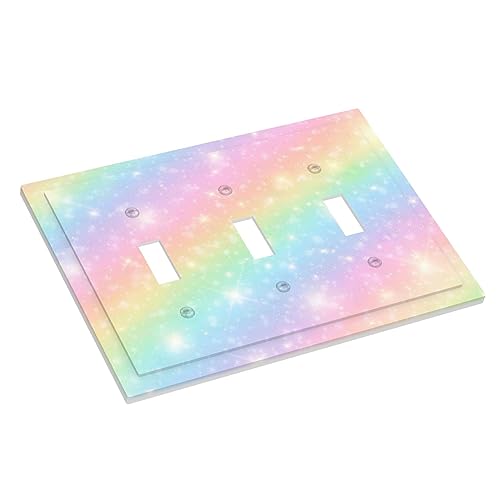 Rainbow Gradient Pastel Girly Colorful Iridescent 3 Gang Wall Plate Decorative Light Switch Plate Cover Triple Toggle Faceplate Electrical Switchplate for Bathroom Kitchen Bedroom Decor by Thsanju - Used condition - Image 3