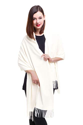 REEMONDE Womens Super Soft Long Shawl Solid Colors Warm Pashmina Big Scarf (Cream)