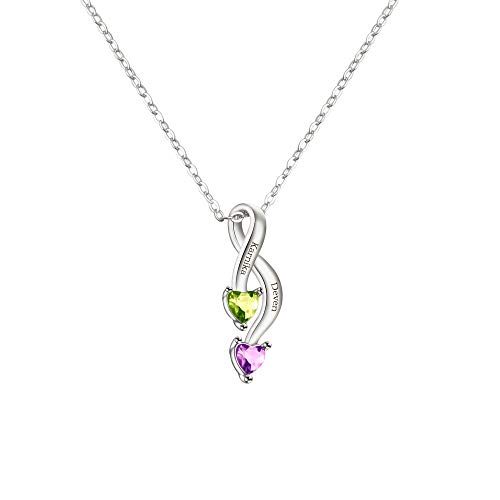 Ruibeila Colar personalizado com 2 nomes, colar de casal m&atilde;e com 2 cora&ccedil;&otilde;es simulados colar de...