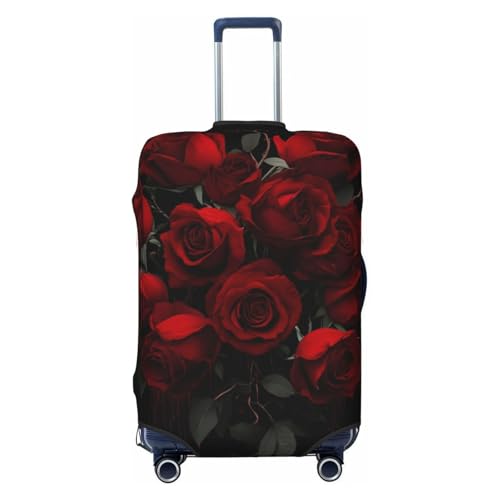 Travel Suitcase Cover, Stretchy Zipper Closure Luggage Suitcase Protector, Anti-Scratch Luggage Case Bag - Fits 19-32 inch Luggages (Blood Red Rose Black)