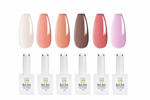 Image of Bolt Bee Gel Polish Kit Gel Polish Set,6 Colors Light Soft Sakura White Nude Spring Soak Off Nail Art Design Manicure Kit at Home (25)