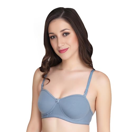 Image of Women Half Cup Padded Bra - Made of Pure Cotton Full Coverage Non Wired Seamless Pushup Soft Cup for T-Shirt Saree Dress Sports Garment for Daily Use Everyday