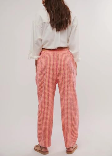 chouyatou Women's Casual Plaid Straight Leg Pant High Waisted Gingham Cropped Palazzo Pants3