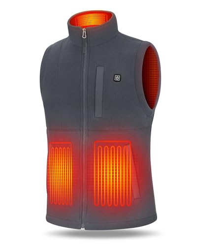 UNBON Chaleco Calefactable Hombre con Batería USB 10000mAh, Chaleco Térmico Eléctrico Polar, Chalecos Calefactor Hombre con 3 Temperaturas 6 Zonas Calefactables para Moto Caza Trabajo, Gris, S