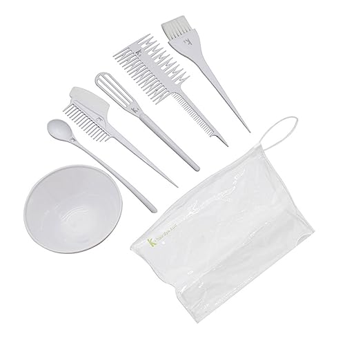 PLAFOPE 6Pcs Hair Coloring Kit Essential Hair Dyeing Tools Set with Mixing Bowl and Combs for Professional Salon and Home Use for Highlights and Lowlights White