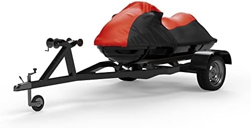 Weatherproof Jet Ski Cover Compatible with Kawasaki 750 ST, STX: 15F, 160, 160X, 160LX 1993-2022 - RED / Black Color - Trailerable - Protects from Rain, Sun - Includes Trailer Straps & Storage Bag