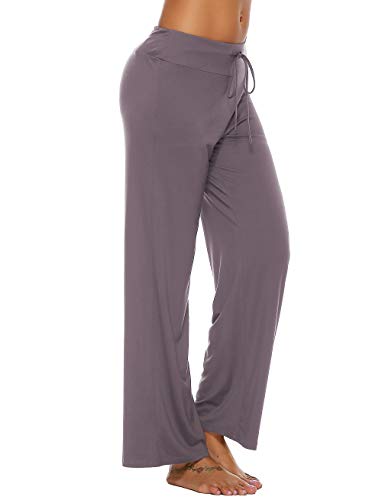 Samring Pajama Pants for Women High Waist Yoga Pants Drawstring Palazzo Lounge Pants Wide Leg Sleep Bottoms S-XXL (Violet, M)