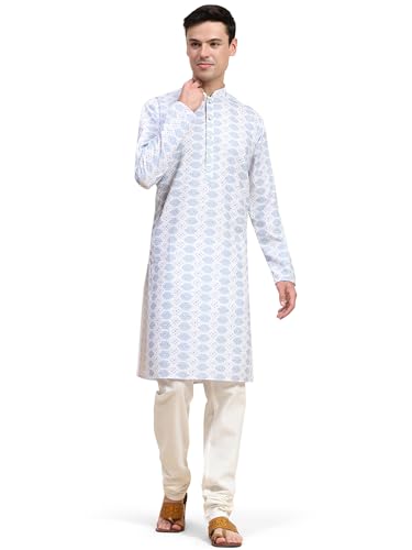 Image of SKAVIJ Men's Viscose Rayon Festive Printed Cotton Kurta Pajama Set | Traditional Ethnic Wear for Men | Perfect for Diwali, Wedding & Festive Celebrations