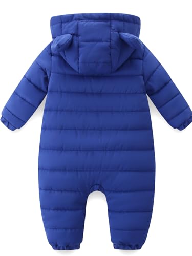 Baby Winter Snowsuit Cute Bear Ears Hooded Romper Toddler Double Zipper Warm Jumpsuit Windproof 0~24M2