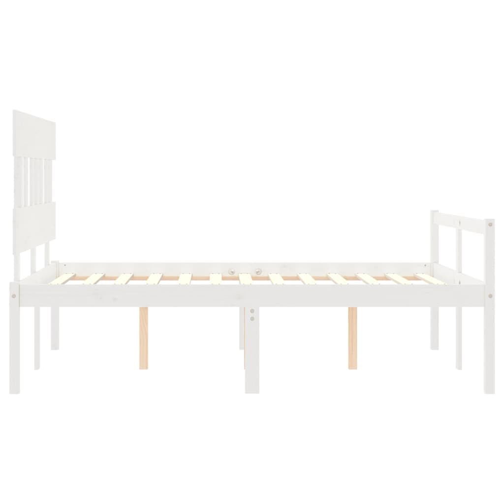Seniorenbett aus massivem Kiefernholz 140x190 cm Weiß mit Kopfteil, Lattenrost und Stauraum, seniorengerechtes Holzbettrahmen für Schlafzimmer und Gästezimmer
