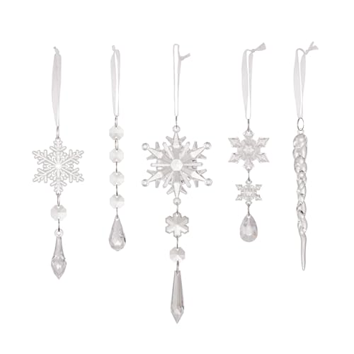 Adornos de carámbano 10 Piezas 5 Adornos acrílicos Transparentes de Estilo con Cinta Colgante Bricolaje Decoraciones navideñas realistas para Invierno, árbol de Navidad, hogar, árbol de Fiesta