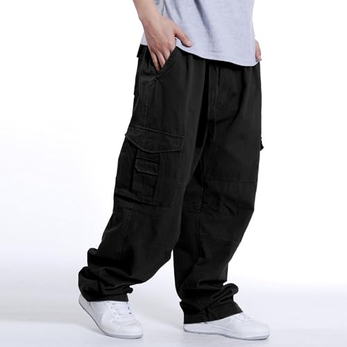 Mens Baggy Cargo Pants Loose Fit Cotton Twill Work Pants Casual Streetwear with Pockets Elastic Waist Trousers2