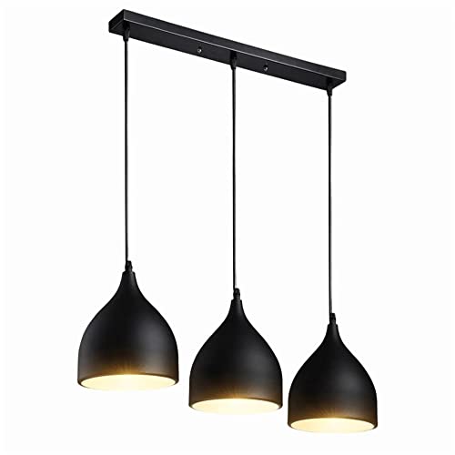 Lustre suspension noir en métal industriel pour îlot de cuisine et salle à manger moderne