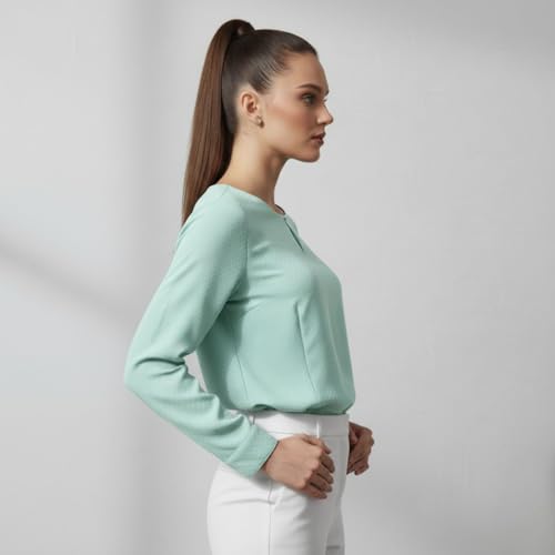 Image of BLACKSMITH Long Sleeve Key Hole Neck Formal Office Shirt for Women | Women Stylish Western Tops