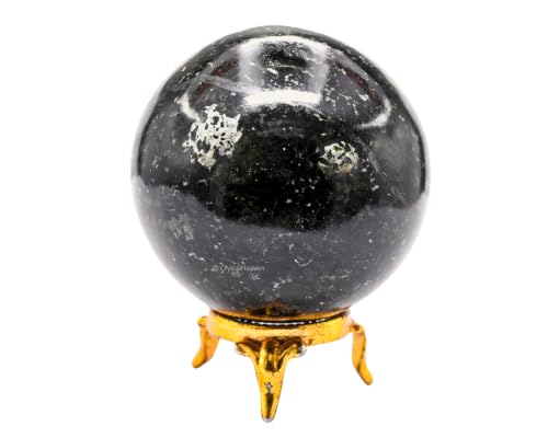 Image of Certified Nuummite Crystal Ball for Meditation - Premium Crystal Vastu Items for Home and Feng Shui Items for Good Luck - Ideal for Pooja Supplies and Spiritual Practices (2.5 inch Inch)
