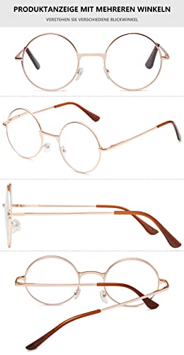 Lanomi Retro Round Reading Glasses Vintage Metal Full Frame Lightweight High Definition Reader Eyeglasses for Women Men Gold 2.5 - Image 3