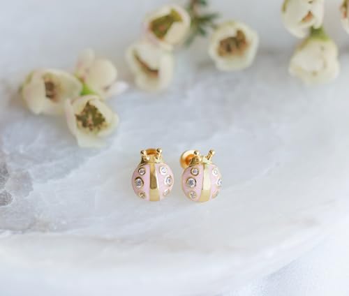 Cherished Moments Children's Sterling Silver or 14k Gold Plated Pink Ladybug Screw Back Earrings for Babies, Little Girls, Kids and Toddlers2