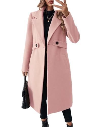Chic Pink Womens Casual Coat – Button Front, Long Sleeve, Perfect for Fall and Winter! (Medium)