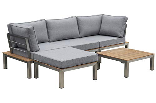 OUTFLEXX Loungemöbel, Silber/grau, Edelstahl/FSC-Teakholz/Textil, für 4 Personen, inkl. Beistelltisch – Bild 3