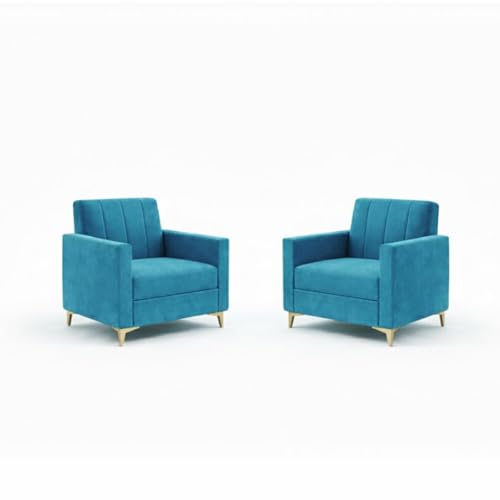 Image of Marvello 3+1+1 Fabric Sofa Set for Living Room | Soft Velvet Upholstery, Sturdy Wooden Frame | Stylish Sofa for Hall & Office Spaces (Aqua Blue)