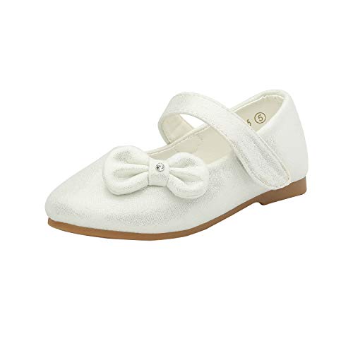 DREAM PAIRS Angel-5 Adorable Mary Jane Side Bow Buckle Strap Ballerina Flat (Toddler/Little Girl) White Size 7