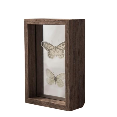 Transparent Solid Wood Display Frame Double-Sided Glass Specimen Picture Frames Shadow Box Photo(Color01,15.2x15.2cm 6inch)