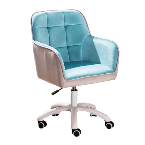 Blue Adjustable Swivel Desk Chair Upholstered Movable Computer Chair for Office Living Room Bedroom Vanity Armchair for Leisure and Meetings
