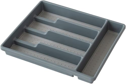 LUAMY カトラリー収納 カトラリートレー 食器収納 食器整理 食器 収納 トレイ 引き出し 整理整頓 仕切りスライド 整理トレイ キッチン テーブル オフィス (グレー,5マス)