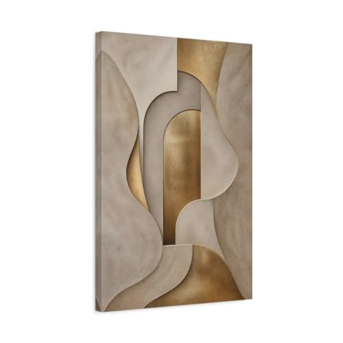 Tableau abstrait beige et or pour grand mur de salon chic