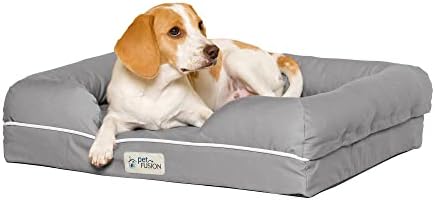PetFusion Large Dog w/Solid 10 cm Memory Foam, Waterproof liner, YKK premium zippers. Breathable cotton blend, removable & easy to clean. (Replacement covers & blankets also avail), Slate Grey