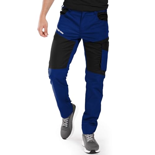 Stenso EOS Arbeitshosen Männer Stretch - Cargohose Herren, Dreifache Stiche - Arbeitshose Herren mit Elastischem Bund, Reflektierende Elemente, 300D Polyester Oxford, Flexibel Blau 58
