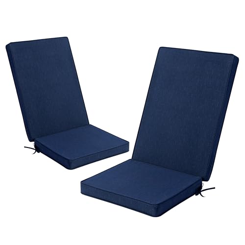 Honorbox Adirondack Chair Cushions Set of 2 - Removable Covers Water-Repellent & Fade-Resistant Faux Linen Securing Straps Non-Slip Bottom Fit for Most Outdoor Adirondack & Rocking Chairs - Navy