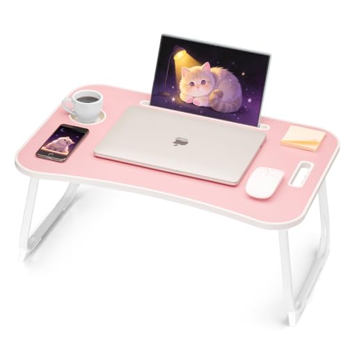 Ruxury Folding Lap Desk Laptop Stand Bed Desk Table Tray, Breakfast Serving Tray, Portable & Lightweight Mini Table for Sofa Couch Floor - - Pink