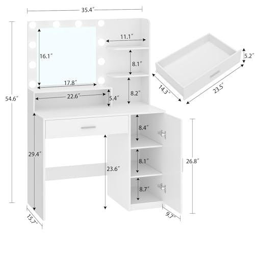 Quimoo 3 Color Mode Makeup Vanity Desk with Mirror & Lights, White