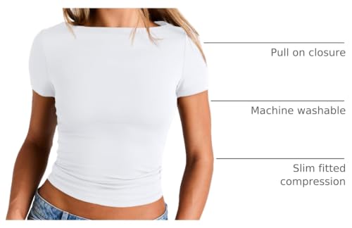 Image of Trendy Queen Womens Boat Neck Tops Short Sleeve Shirts | Compression Basic Tops,Y2K Aesthetic Slim Fit,Professional Business Casual, Polished Teacher Outfits