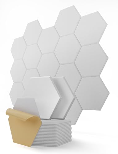 Image of Hexagon Acoustic Wall Panels Self-Adhesive, 18 Pack Sound Absorbing Tiles for Walls & Doors, Decorative Peel & Stick Interior Panel for Studio, Home Office, Gaming Room, 12 inchx10 inchx0.4 inch, White
