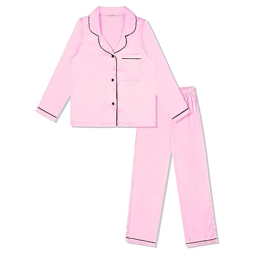 Girls Boys Satin Pajamas Sets Kids Silk Button-Down Matching PJS Fall Winter Sleepwear Lounge Sets