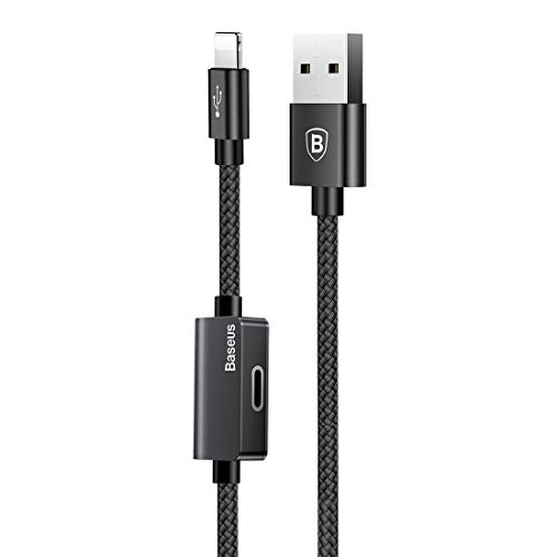 Baseus - Cable USB adaptador/cargador Lightning Audio Baseus Music Series 2 en 1-2.0 480Mbps, 2A, negro