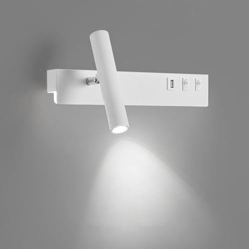 LED Wall Lamp with USB Charging, 350° Adjustable Rotatable Spotlight, Aluminum Indoor Lighting Fixture with Switch for Bedroom and Living Room Decor