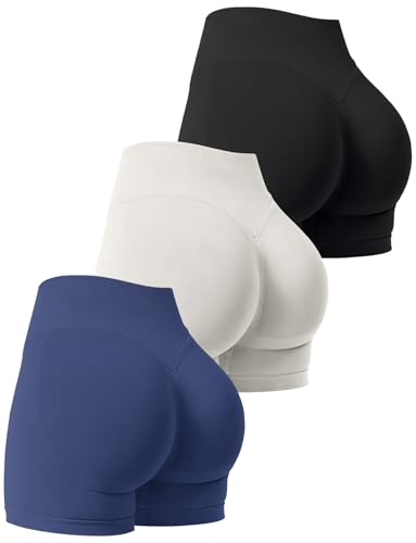 Niipty 3 Pack Workout Gym Shorts Women Scrunch Butt Lifting Seamless High Waist Yoga Booty Shorts for Women - Black+Grey+Navy S