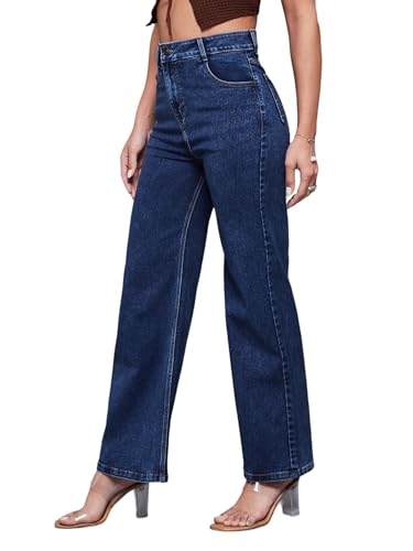 Image of Miss Chase Women's Wide-Leg High-Rise Regular-Length Stretchable Shaping Denim Jeans