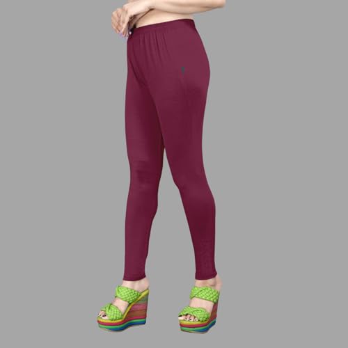 Image of Women's Solid Mid Rise Slim Fit Ankle Length Leggings - Comfortable and Stylish Yoga Pants for Workout, Running and Everyday Wear