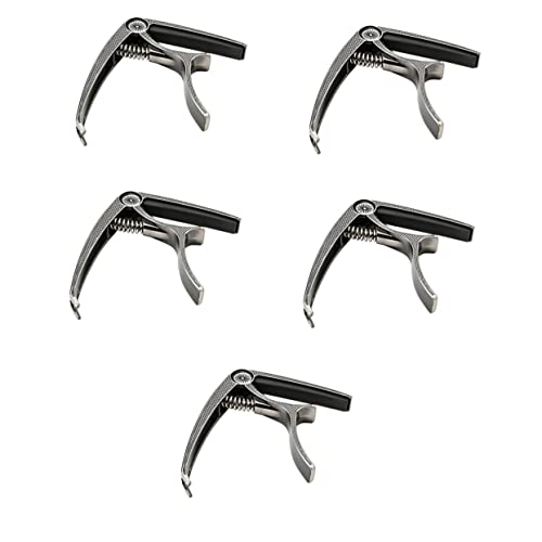 金属製 ギターカポ 5個セット シルバー クリップオン式 チューニングアクセサリー アコースティックギター ウクレレ バイオリン対応 迅速な位置調整可能 (シルバー×5個,mediumx5pcs)