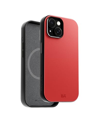 Image of DailyObjects Leatherite Case for iPhone 15 Compatible with MagSafe Wireless Charging | Crimson-Grey Hybrid Magnetic Back Cover