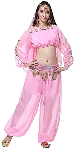 Conjunto de performance de dança do ventre indiana de chiffon, roupas de fantasia de dança do ventre
