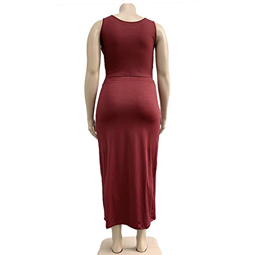 Image of Plus Size Women 2 Piece Outfits Sets Sexy Tracksuit Midi Dress,Sleeveless Tank Top Bodycon Skirts Set Casual Summer