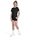 HASMES Girls Athletic Shirts Short Sleeve Active T-Shirts,Basic Tee Tops,Sports Activewear for Kids Black