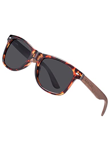 Wood Sunglasses for Men Women Polarized, uv Protection Black Walnut Wooden Arms Frame Shades with Case(Walnut temple Leopard Gray)